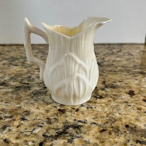 Belleek Shamrock Creamer 3.5in‎ Ivory Basketweave Parian China Green Mark